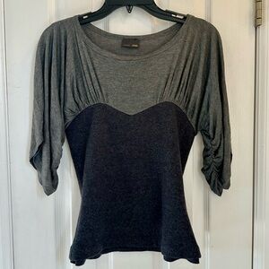 Authentic Fendi 3/4 Black & Gray Fleece Wool/Rayon Asymmetrical Sleeves Top Sz 6